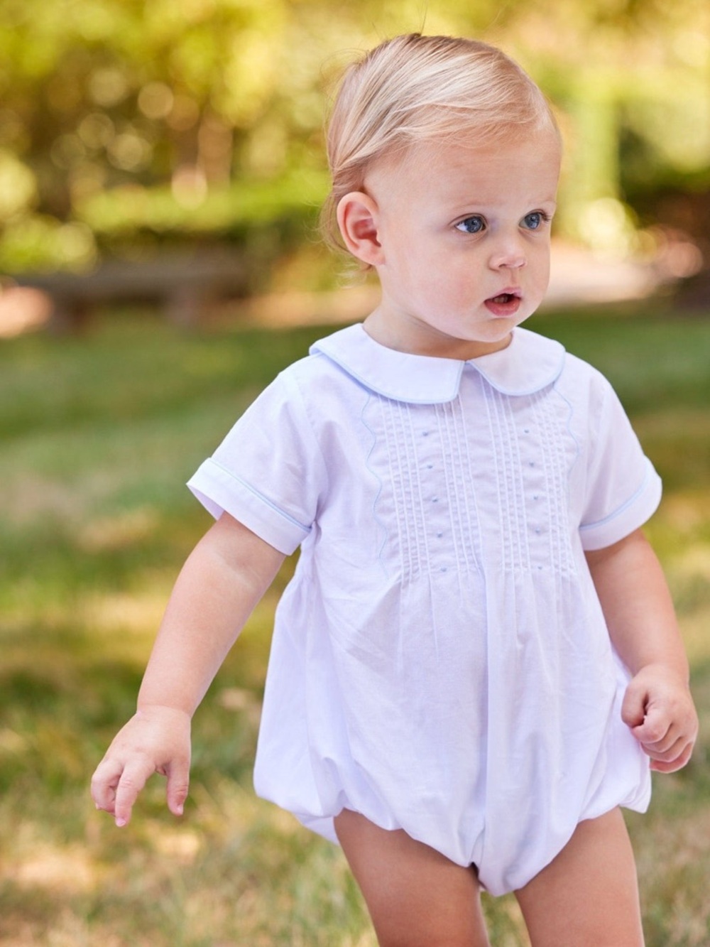 Little English francis bubble romper baby boy newborn heirloom short sleeve